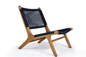 Alberte loungestol - Massiv teak - Sort reb - Stærk Pris 